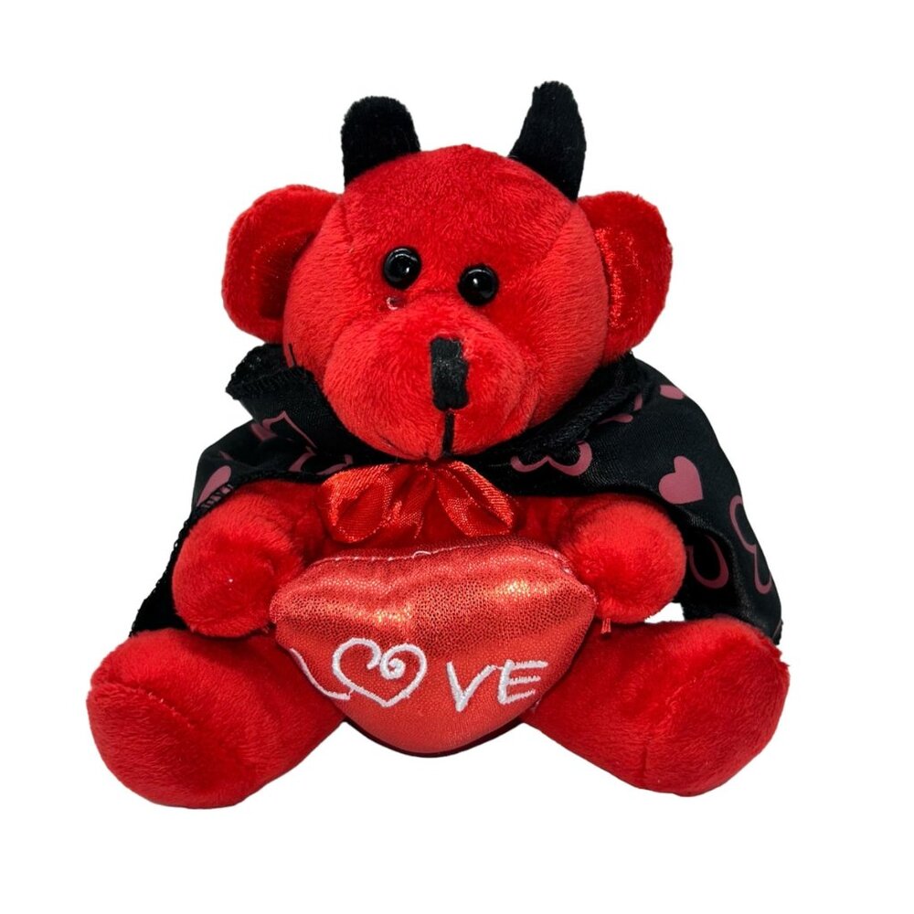 Valentine Devil‎ Plush 7” Red Black Cape Hearts Love Pillow Stuffed Toy